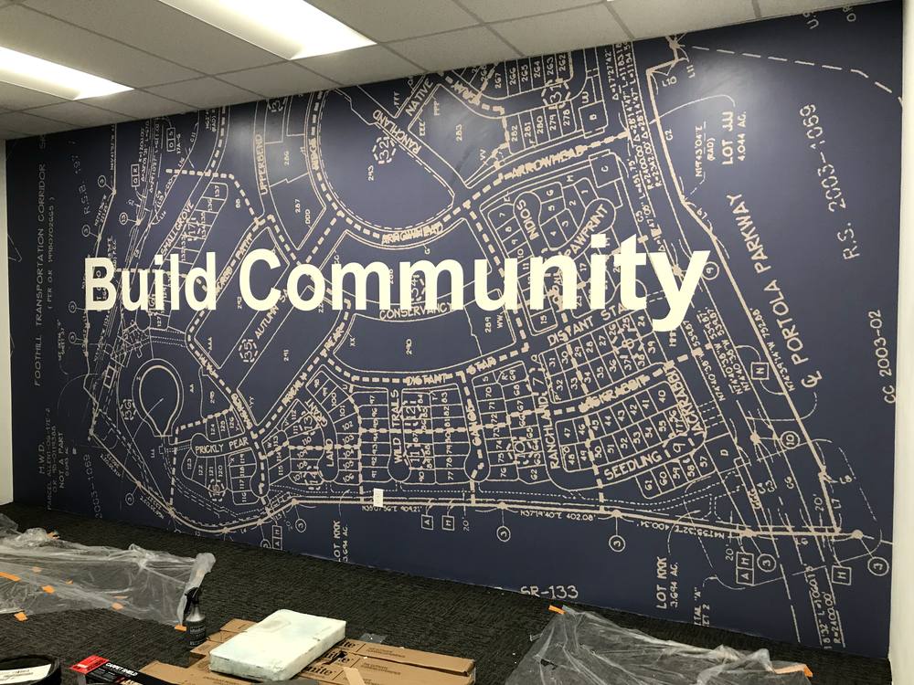 Build Community blueprint wall mural