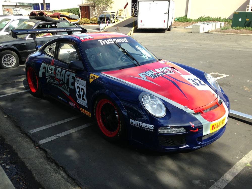 Fuel Safe race Porsche in a full custom livery, installed on location by Molina Graphic Installations